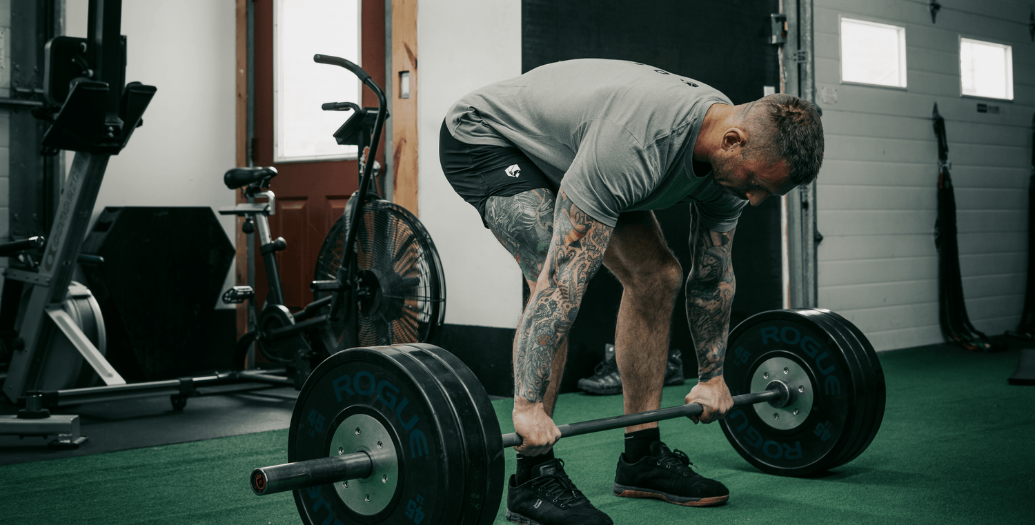 Deadlifting wearing Oryx Outdoors training shorts